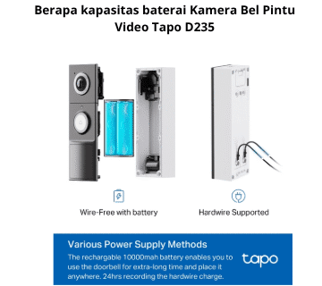 Berapa kapasitas baterai Kamera Bel Pintu Video Tapo D235