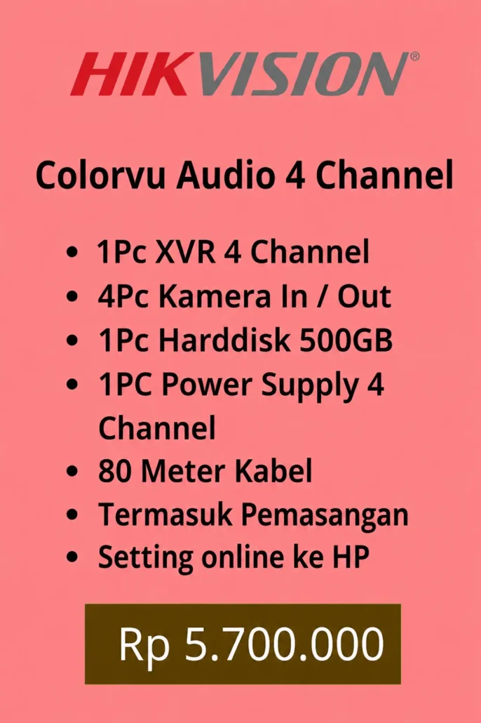 Paket cctv hikvision 4 kamera colorvu audio 2 way