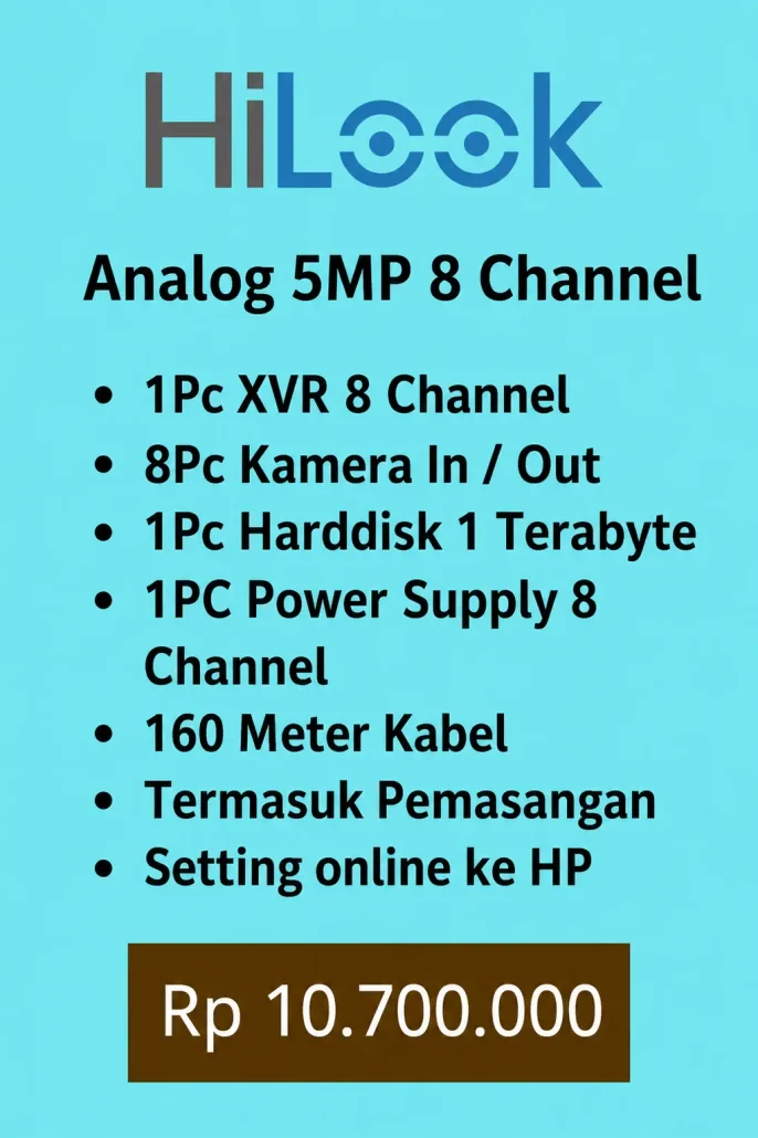paket cctv hilook 5MP 8 kamera